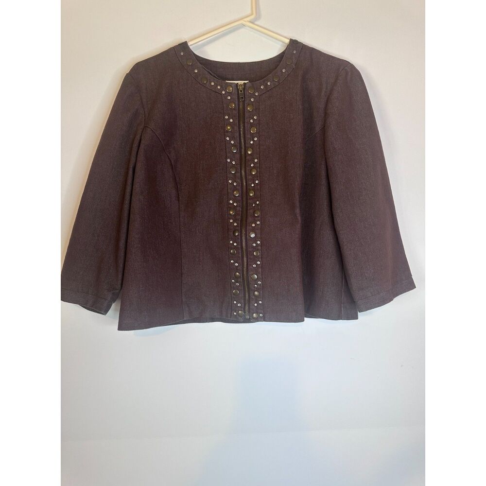 Cato Women’s Brown Studded Zip Front Jacket Blazer XL Cotton Blend